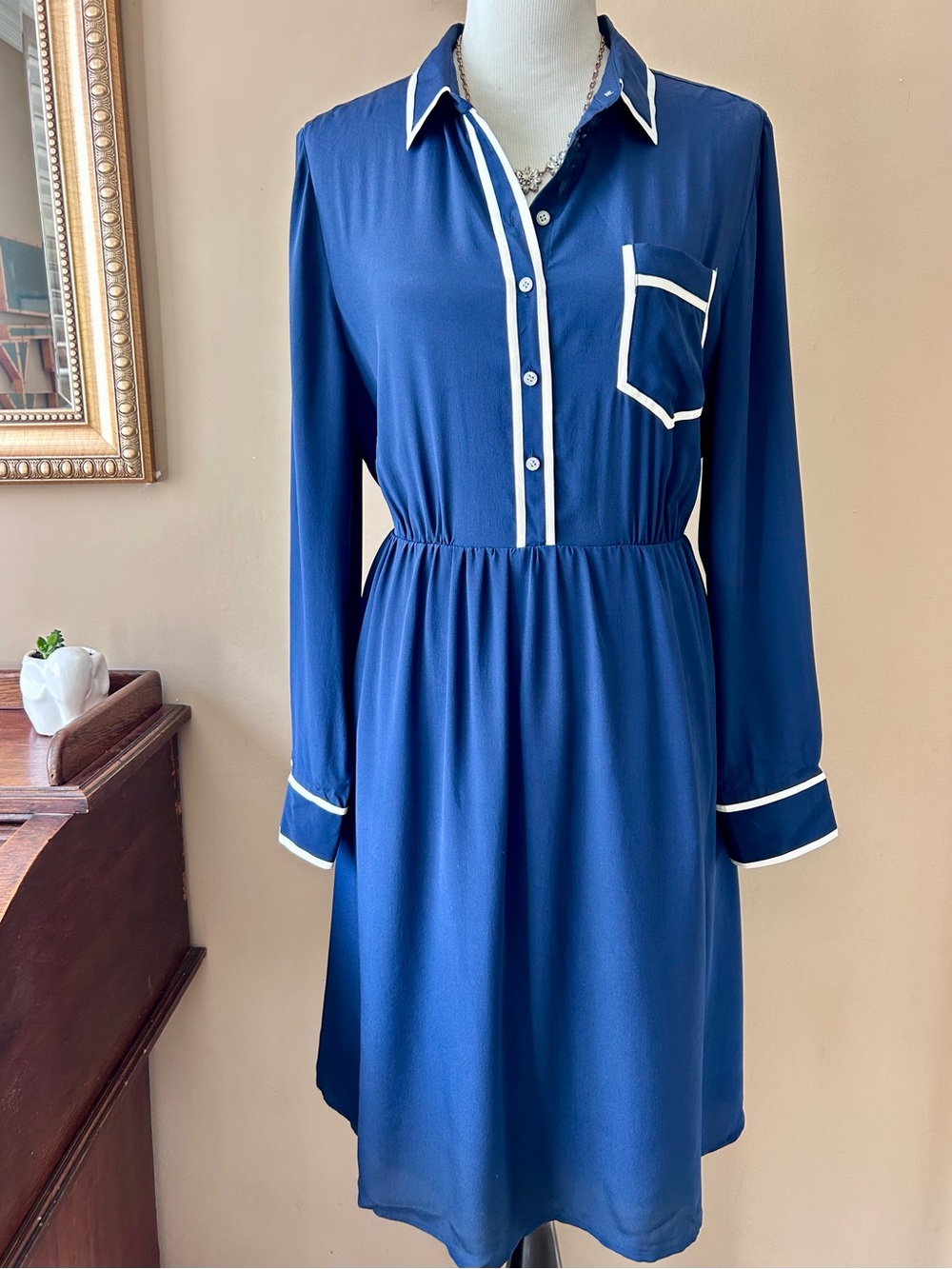 J Crew A-line Silk Shirt-Dress Navy Blue Size 14 NWT - Picture 4 of 11
